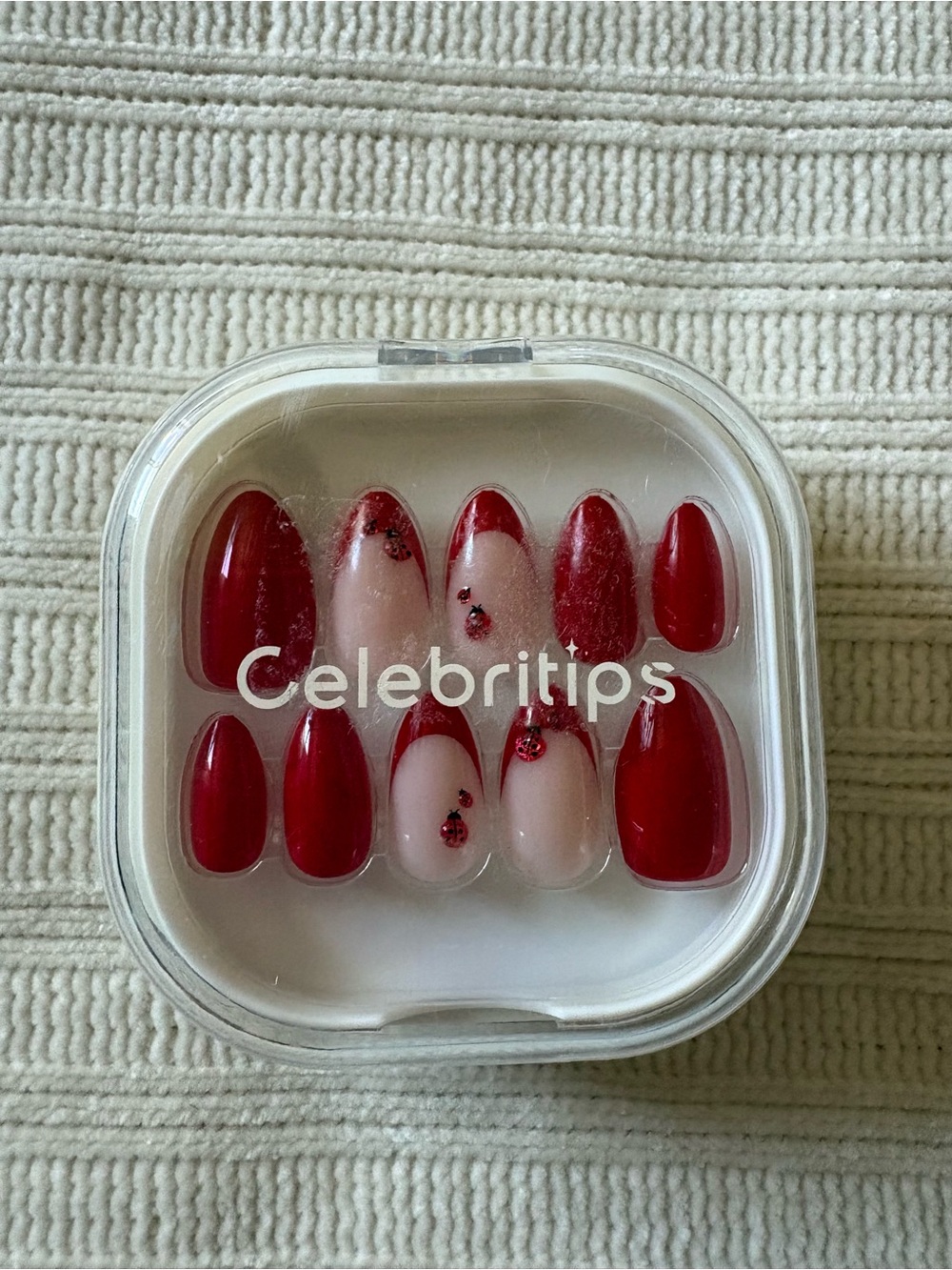 Celebritips Red and Nude Ladybug Press-On Nail Set